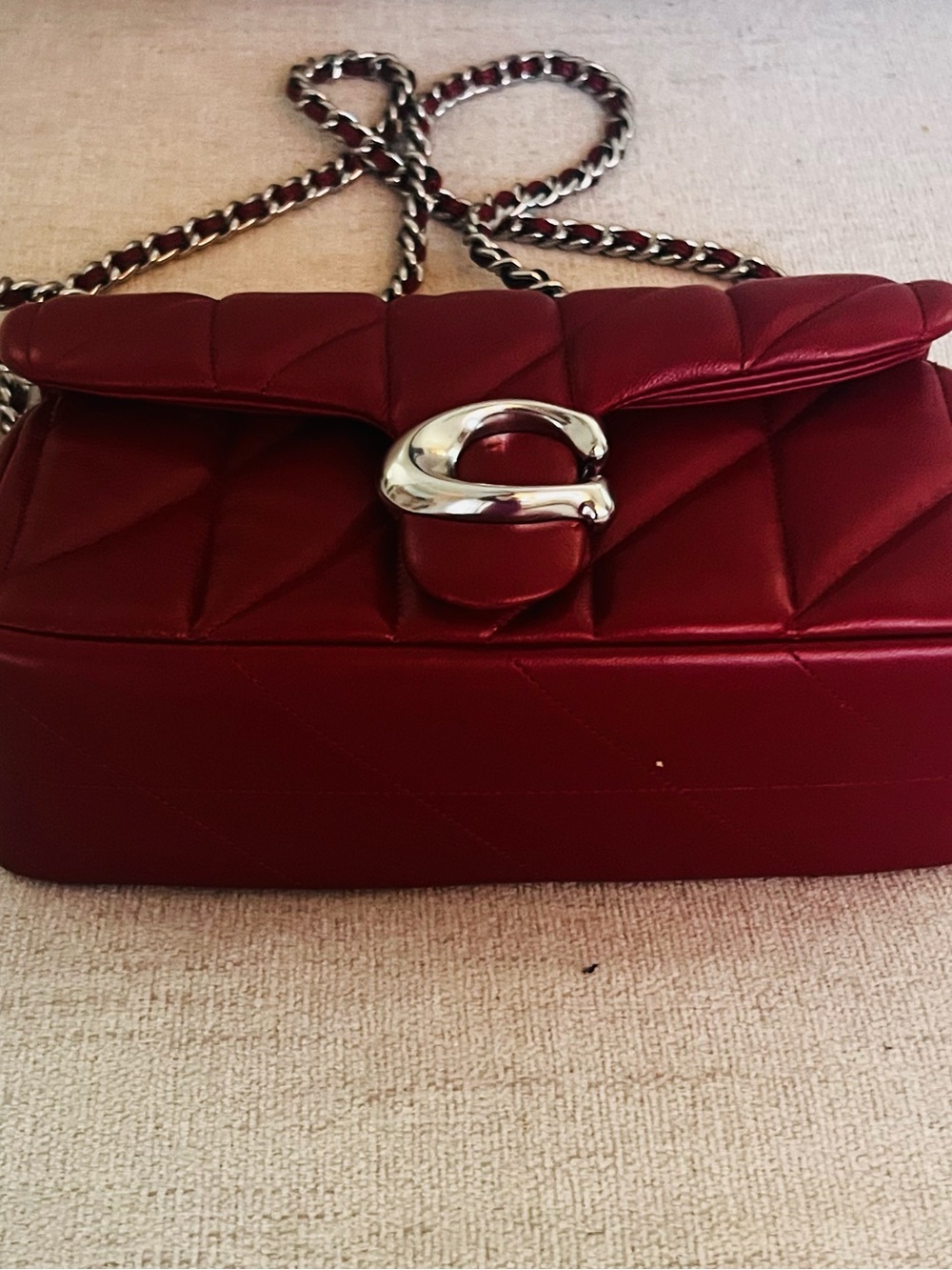 Coach Quilted Burgundy Crossbody with Silver Chain - Picture 3 of 10